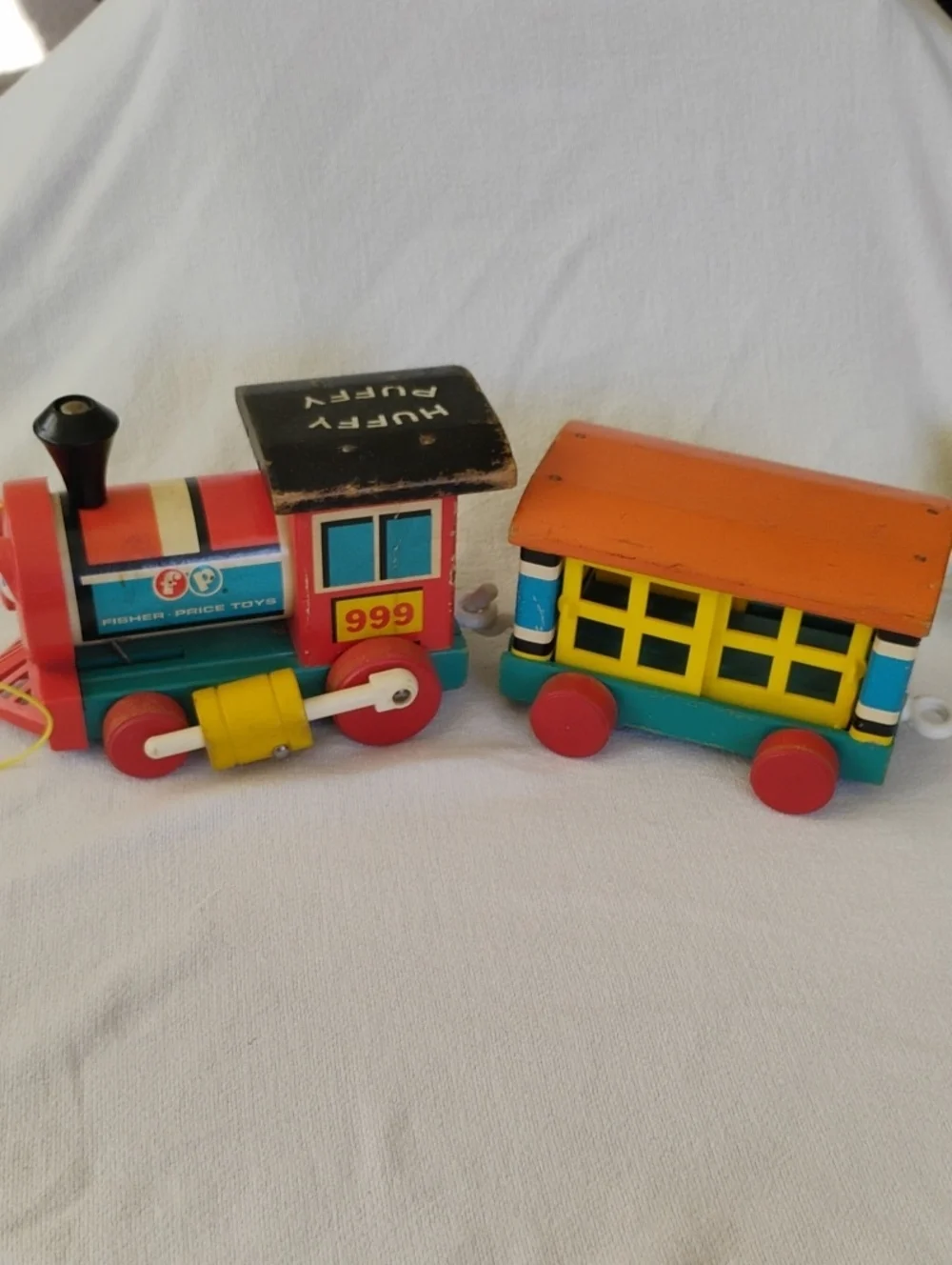 Fisher-Price 1963 VintageKids Wooden Pull Train Huffy Puffy 4 Pieces
